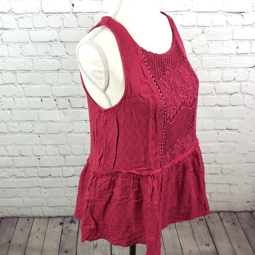 Knox Rose Deep Raspberry Crochet Peplum Tank